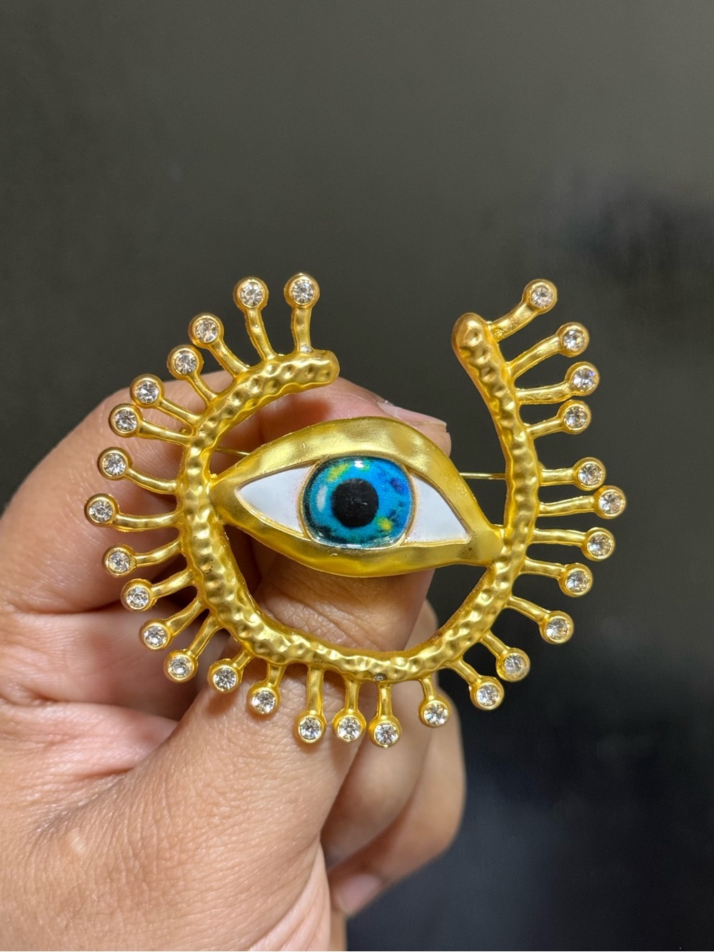 Schiaparelli Inspired Gold Eye Statement Brooch